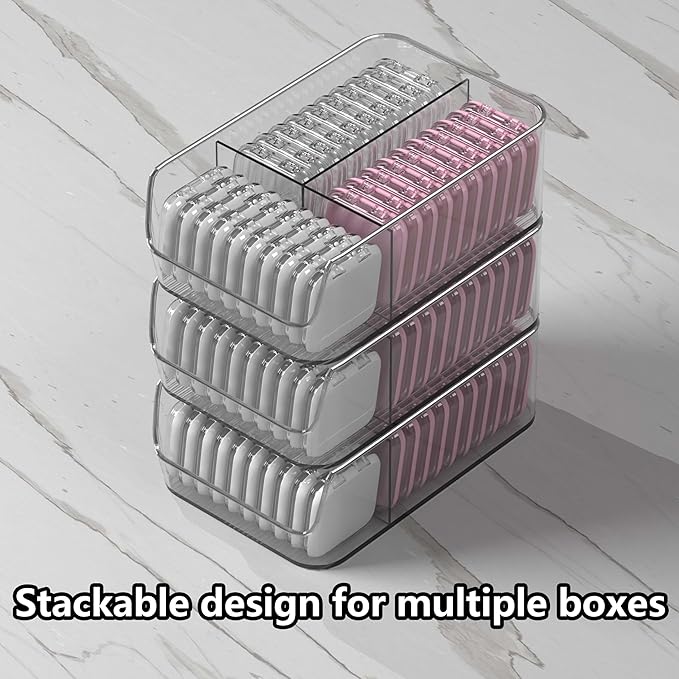 30 Pcs Press On Nail Storage Box Container False Nail Organizer Acrylic Display Case with a Large Stackable All-In-One Box and 120 Pcs Double Sided Adhesive Nail Display Tape (Multicolor)