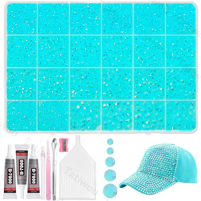 20000Pcs Sky Blue AB Flatback Jelly Resin Rhinestones for Bedazzling, Mix Sizes Crystal Rhinestones Gems, Sky Blue AB Gems Bedazzling for Crafting for DIY Face Makeup Crafts Tumblers