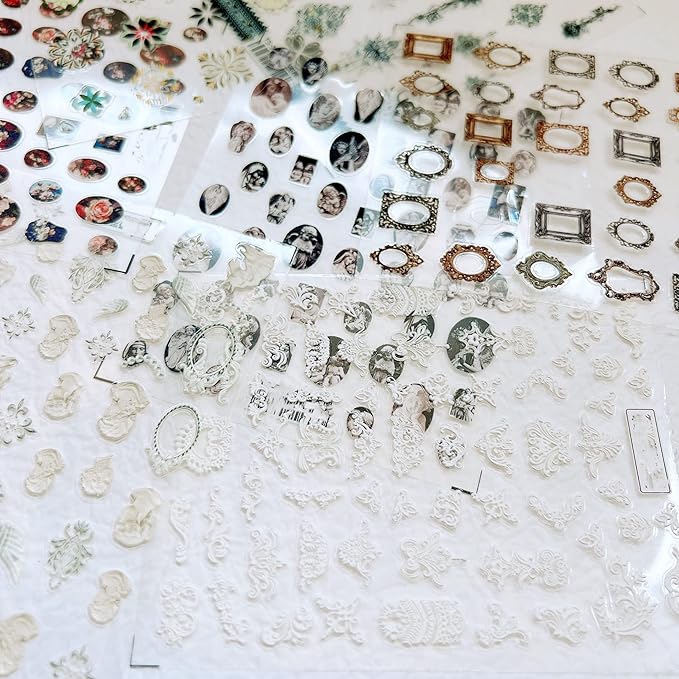 NAIL ANGEL 7Sheets Nail Art Adhesive Sticker Sheet 3D White Wedding Frame Shapes Nail Art Decoration 10310