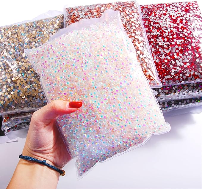 SS3-SS20 Crystal Glass Rhinestone Round Shape Flatbase Strass for DIY Nail Art Decorations Craft Making 14400PCS/Bag (SS10：2.7-2.8mm, Champagne)