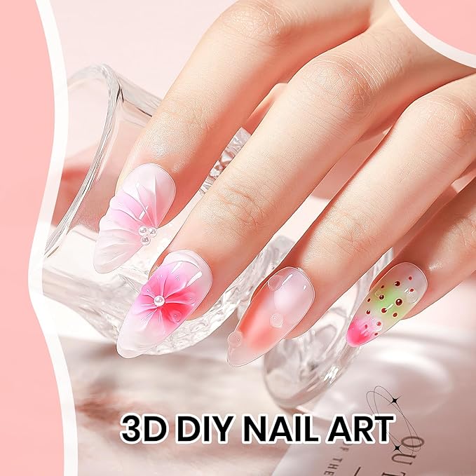 3D Gel Nail Art with No Wipe Chrome Powder Sculpting Painting Gel for Nail Charms Rhinestone Decoration Adhesive with Nails Art Brushes DIY Manicure at Home