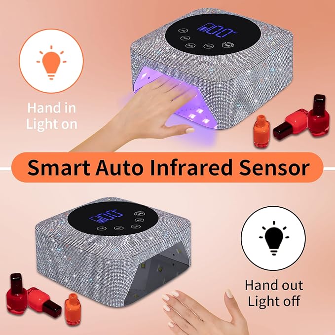 Cordless UV LED Nail Lamp,72W Rechargeable UV Light for Gel Nails with 5 Timer Setting Quick Dry Curing Lamp with Display Auto Sensor for Salon & Home(AB Diamond)