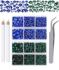 LPBeads 6000 Pieces Emerald and Sapphire Non Hotfix Rhinestones 6 Sizes Round Crystal Glass Flat Back Rhinestones with Tweezers and Picking Pen for Nail Art Crafts Clothes Bags DIY