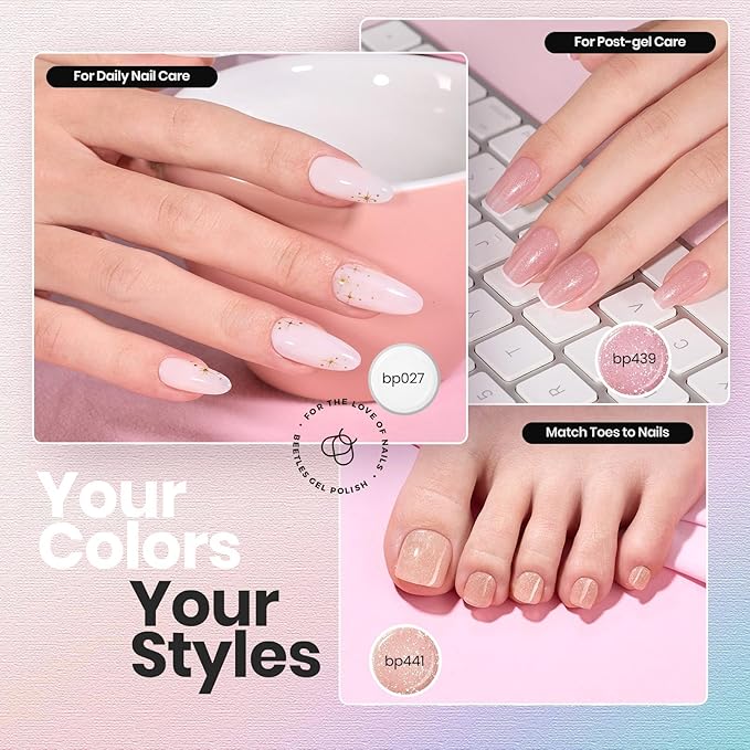 Beetles Nail Polish Set - 12 Colors Jelly Pink Quick Dry Nail Polish Glitter Air Dry Serenely Chic Fingernail Polish DIY Valentines Nails Art Set Home