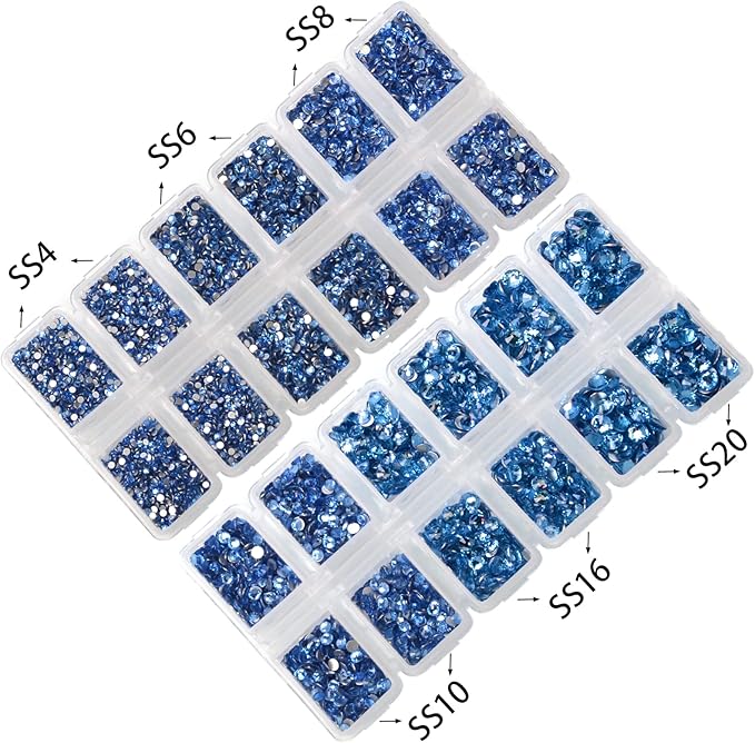 10000 Pieces Rhinestones 6 Sizes Round Crystal Glass Flat Back Rhinestones with 1Tweezers and 1Picking Pen for Nail Art Crafts Clothes Bags DIY (Lt Sapphire)