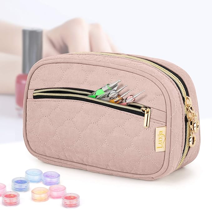 LUXJA Nail Polish Case - Holds 10 Bottles (15ml - 0.5 fl.oz), Nail Polish Organizer with Zipper Pockets (Bag Only), Pale Rose