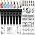 SEISSO 7 Colors Nail Stamping Polish Gel Nail Stamper Kit with 5 Pcs Nail Stamping Plates for Nails Art Stamp Beginners Kitiy