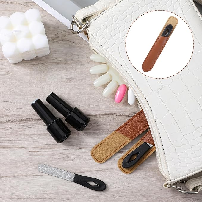 2 Pack Metal Nail File Stainless Steel Manicure Filer Double Sided Fingernail Files with Anti-Slip Handle and Leather Case 3.5 in Mini Small Travel Nail Filer for Men and Women