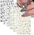 6 Sheet Gold Nail Stickers Black Snake Eyes Leaf Nail Art Stickers 3D Self-Adhesive Bronzing Sun Star Decals Starlight Nail Design Sticker for Acrylic Nail Supplies Women Nail Decorations