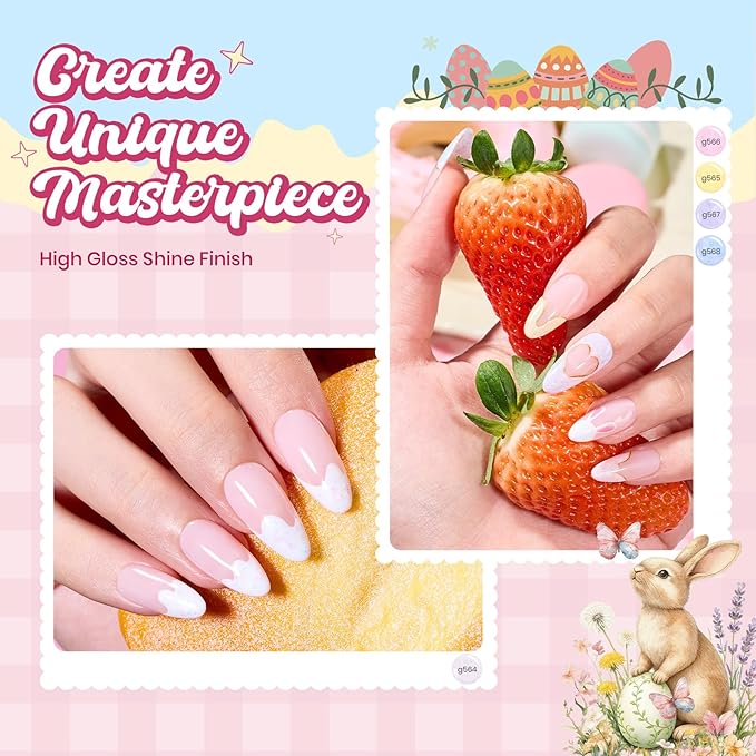Beetles Easter Gel Nail Polish Set, Pastel Whip 6 Colors Taste of Spring Macaron Shimmer Glitter Gel Polish Kit Spring Pink Yellow green Soft Creamy Soak Off UV LED DIY Gel Nail Art Gifts for Women