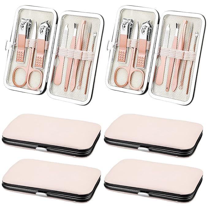 Hanaive 6 Set Manicure Set 48Pcs Nail Clippers Pedicure Kit 8 in 1 Stainless Steel Grooming Kit Professional Nail Care Tools with Luxurious Travel Case for Men Women Gift(Rose Gold)