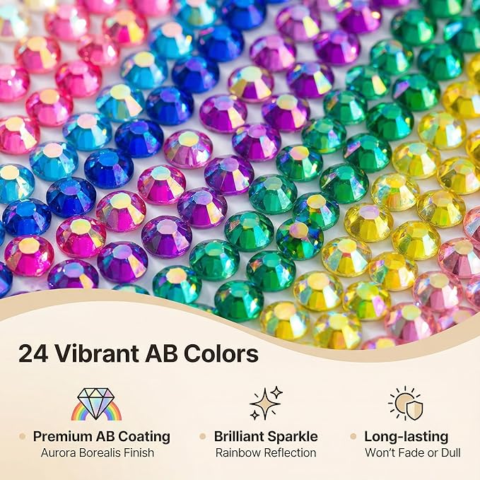 2000Pcs 6mm Rhinestones for Bedazzling, Bedazzler Kit with Rhinestones and Tools, Flatback Resin Jelly AB Colorful Rainbow Crystals Gems Set with Glue for Nail Art Crafting Clothes Crafts