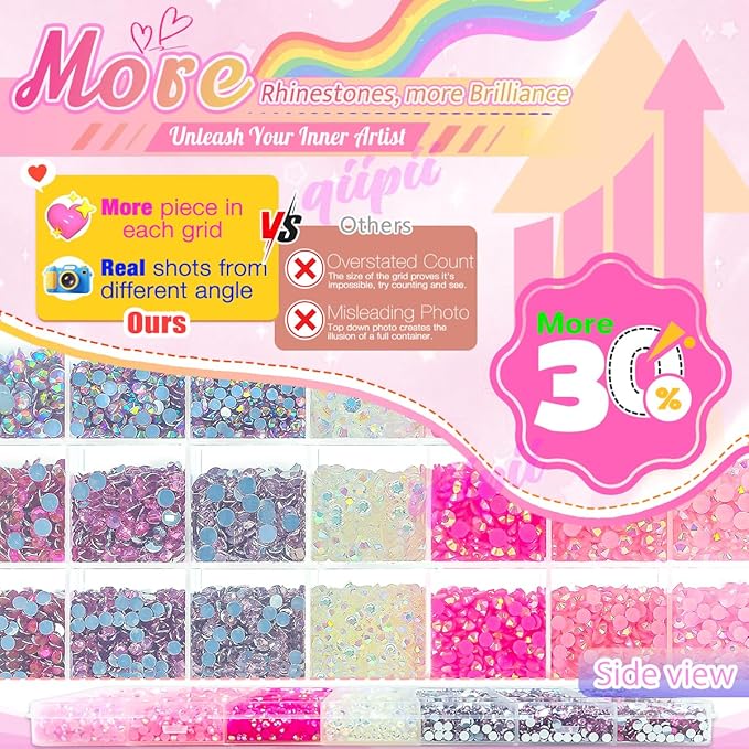 28 Types Pink Jelly Resin Rhinestones for Bedazzling Crafting 3mm-6mm Flatback Colorful Hot Pink Stones Gems Diamonds for Nails Face Eyes Makeup DIY Crafts Tumblers Bottles Clothes Shoes Phones