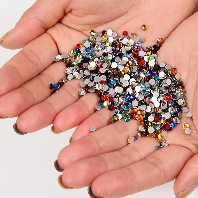 10000 Pieces Rhinestones 6 Sizes Round Crystal Glass Flat Back Rhinestones with 1Tweezers and 1Picking Pen for Nail Art Crafts Clothes Bags DIY (Mixed Color)