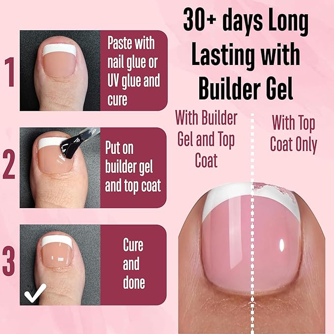 NOVO OVO Fake Toe Nail Tips Press on, French Tip Soft Gel Toenail Extension, ORANGE PINK Square Round Pre-applied Tip Primer & Base Coat, Full Cover Matte False Nails for DIY x 15 Sizes 360Pcs