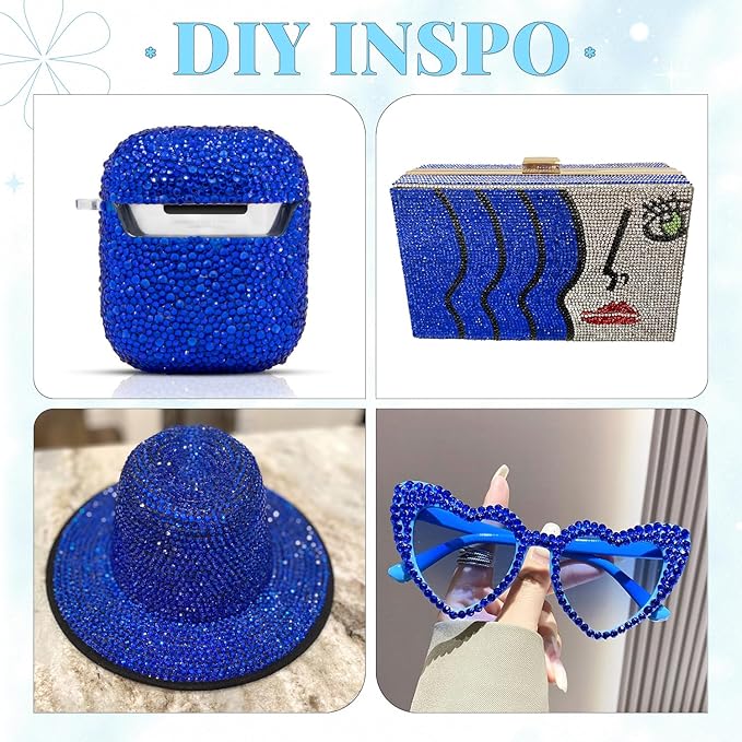 12000Pcs Resin Rhinestones for Bedazzling with 3Pcs B7000 Jewelry Glue, 2 Boxes Royal Blue Flatback Rhinestones for Crafting Crafts DIY, Crystals Gems for Clothing Shoes Tumblers Nail Art Makeup