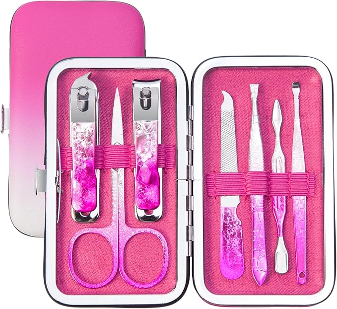 Nail Clippers Set 7 in 1 Stainless Steel, Professional Manicure Pedicure Kit Scissors Set with Luxurious Travel Case- Portable Travel Nail Grooming Kit Gift for Women