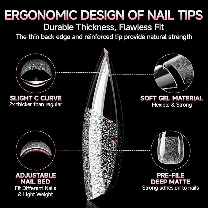 UNA GELLA Almond Nail Tips X-Soft Thicker Flexible Gel Nail Tips 330PCS Pre-etched Nails Tips Almond Shape Press on 15 Sizes Full Cover A lmond Fake Nails Strength Clear Nail Extensions DIY Salon