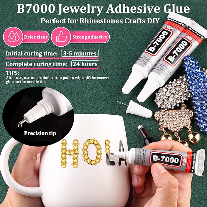 Resin Rhinestones for Crafting with B7000 Jewelry Glue, 1 Box Golden Yellow Flatback Crystals with 3Pcs 10ml Glue for Bedazzling Crafts DIY Nail Art Makeup, Gems for Clothing Shoes