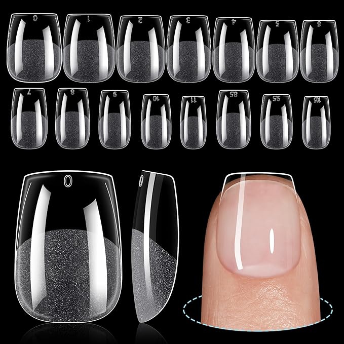 TOMICCA Extra Short Coffin Nail Tips 240Pcs 15 Sizes Full Cover Gel Nails, Soft Acrylic Gel Nail Tips for Nail Extension