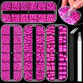 4 Boxes Flat Back Pearls Kit 11 Flatback Rose Red Half Round Pearls 3-10mm with Pickup Pencil and Tweezer for Home DIY and Professional Nail Art, Face Makeup and Craft