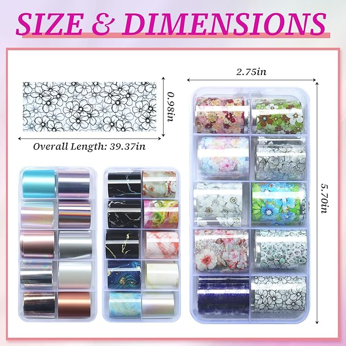 LoveOurHome 30 Sheet Flower Tranfer Nail Foils Sticker Decorations, Holographic Aurora Nail Tranfer Foil Stickers Marble Nails Stickers Decals Starry Sky Foil Sheet Gel Acrylic Nails Accessories