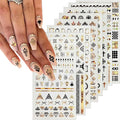 8 Sheets Geometric Nail Art Stickers, Black Gold Geometry Triangular Rhombus Minimalist 3D Design Self-Adhesive Nail Art Decals, DIY Manicure Decoration Supplies Accessories for Women Girls