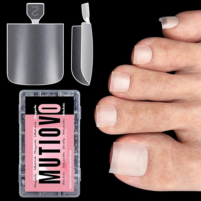 Fake Toe Nail Tips Press on, Full Cover Sharp Square Soft Gel False Toenail Extension, Clear Pre-applied Tip Primer & Base Coat, Acrylic for French Tip DIY x 15 Sizes 240 pcs