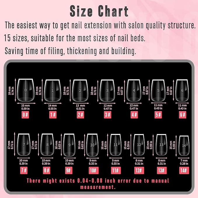 NOVO OVO Short Coffin Nail Tips Press on, Extra Thick Full Cover False Nails, Natural (Not Sculpted) No C Curve Soft Gel Clear Pre-Shaped Fake Nail Extension, for Salon DIY Manicure x 15 Sizes 240 pcs