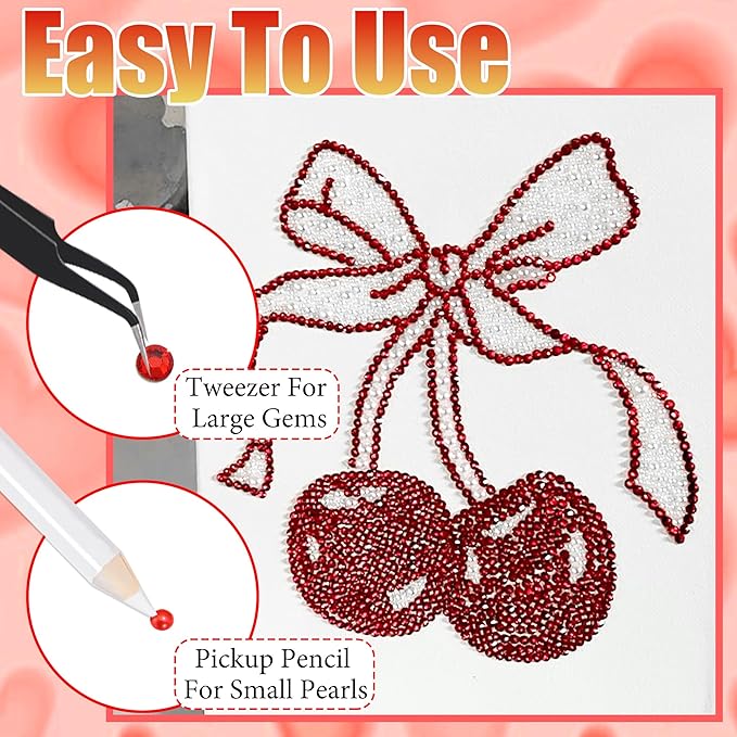 RODAKY Red Rhinestone Resin Flatback Gems AB Jelly Rhinestones for Bedazling Valentine's Day Crafting 2Pcs 10ml B7000 Jewelry Glues Tweezers Dotting Pen Clothing Shoes Nail Art