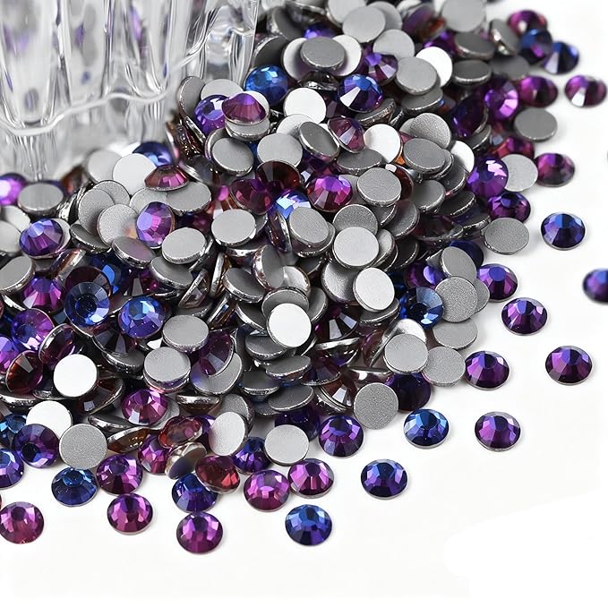 Flatback Glass Rhinestones,Bedazzler Gems 1440pcs Non Hotfix Crystal Rhinestones for Nail Charms Crafts Clothes Tumblers,Purple Velvet,SS16