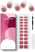 Semi Cured Gel Nail Strips, 20Pcs Long Lasting Salon Quality Wraps, Easy Apply & Remove Gel Nail Stickers with UV Light (Pink Diamond Dust)
