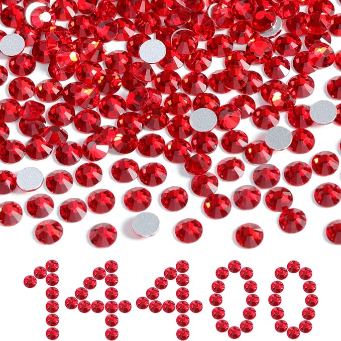 Beadsland Flatback Rhinestones Bulk,14400pcs Red Rhinestones for Nails Crafts Clothes DIY Decoration, Light Siam, SS8,2.3-2.5mm