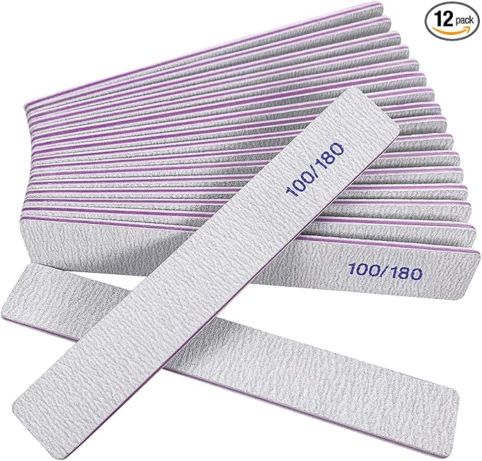 Nail Files (12 Pack), 100/180 Grit Emery Boards Nail File for Natural Nails and Acrylic Nails, Double Sided Emory Boards limas para unas acrilicas Profesional Fingernail Filer Reusable Manicure Gray
