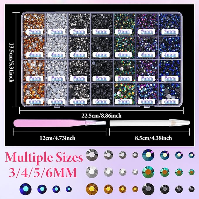 22300Pcs Black Gold Silver Tan Rhinestones for Bedazzling, 3mm-6mm Jelly Bedazzling Resin Gems, Tan AB Black Gems Bedazzling Kit for Crafting Nails Face Makeup Crafts Tumblers