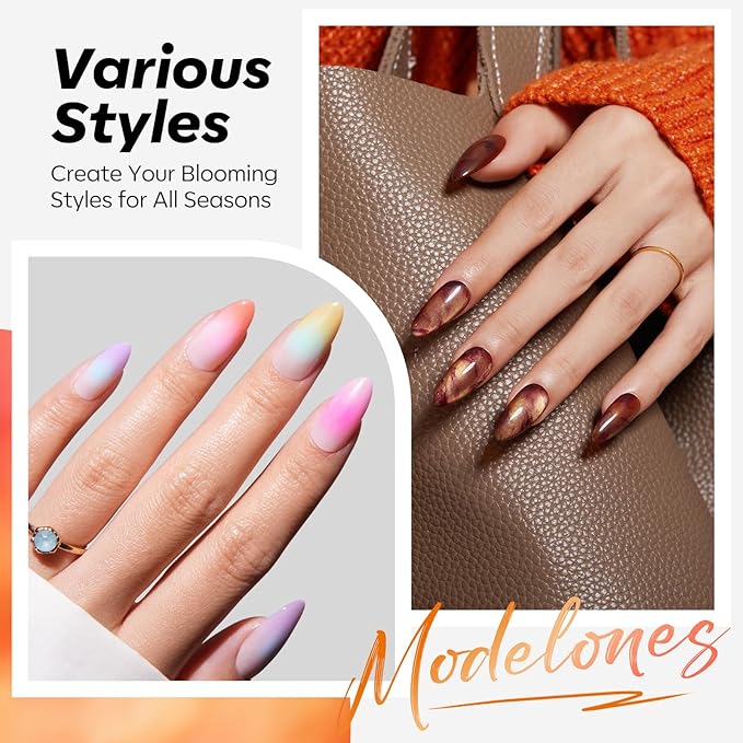 modelones Gel Top Base Coat and Blooming Gel Polish Set, 15ML 3PCS Clear Tortoise Bloom Marble Aura Painting Nail Art No Wipe Super Shiny Top Base Coat Soak Off U V DIY Manicure Gift for Women