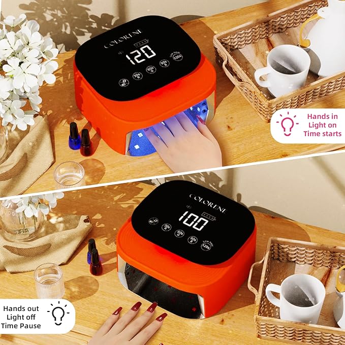 Cordless UV LED Nail Lamp, 60W Rechargeable Nail Dryer Gel Polish Light, Intelligent Auto Sensor LCD Display Curing Lamp, Portable 30 Beads LED Nail Light with 4 Timer Setting