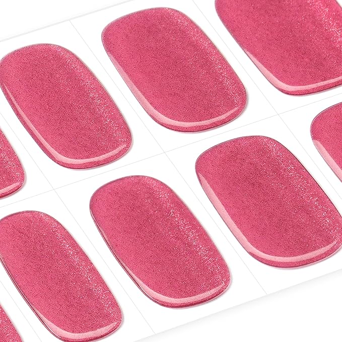 DANNI & TONI Semi Cured Gel Nail Strips Strawberry Red (Crimson Glare) Cat Eye Gel Nail Stickers 28 Stickers