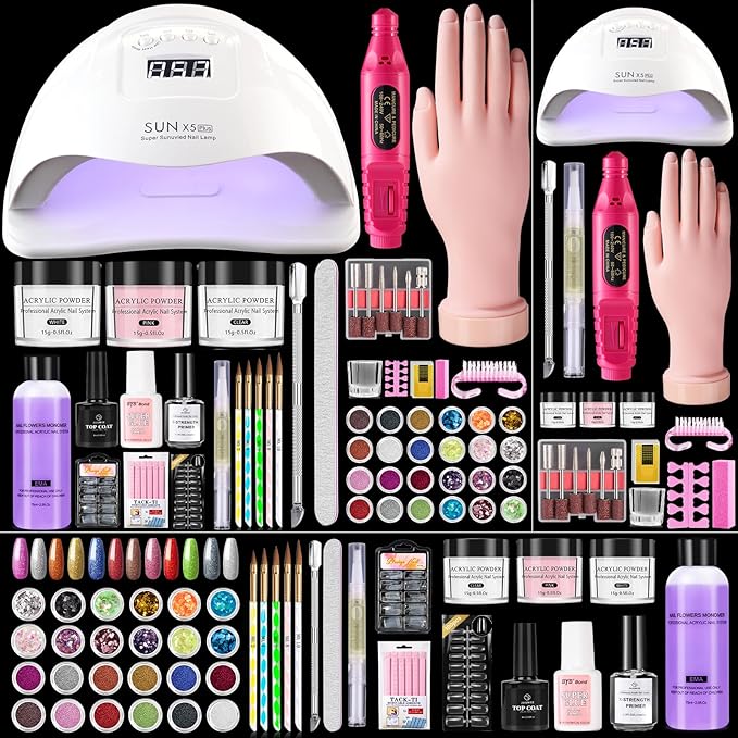 Nail Kit for Beginners with Everything: Practice Nail Hand U V Lamp Acrylic Nail Liquid Set with Drill Starter Nail Set Gifts for Beginners Home Salon