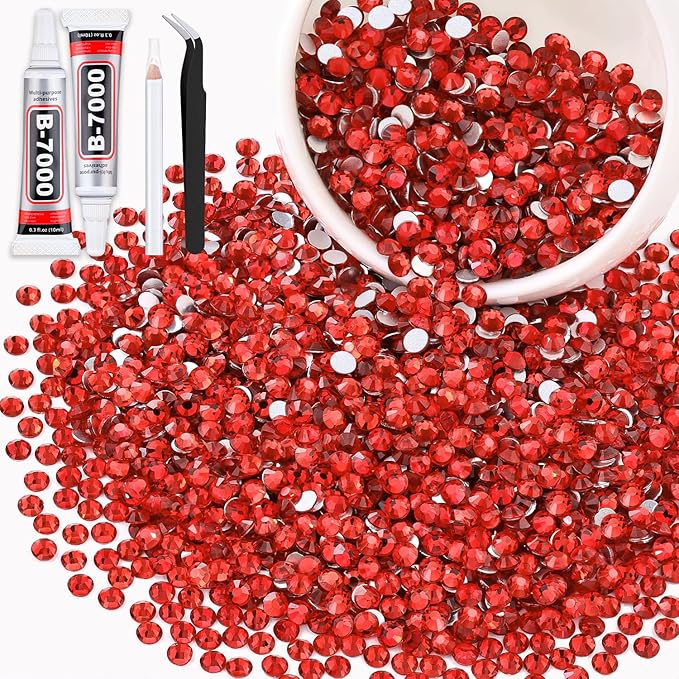 3000PCS SS16/4mm Crystal Rhinestones (Light Red/Light Siam) with 2Pcs 10ml B7000 Jewelry Glue, Bedazzling Flatback Glass Rhinestones for Crafting, Gems Diomand for Tumbler Shoes Clothing Nail Art