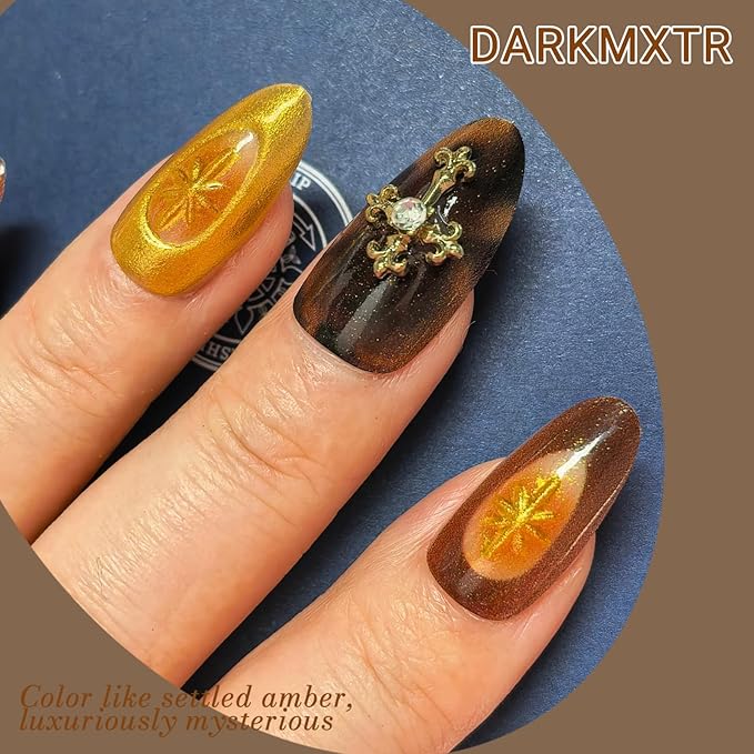 Tortoiseshell Press On Nails Long Coffin Brown Nude Glitter Rhinestone Design Fake Nails with Adhesive Tabs & Glue for Women Party Daily Wear (30pcs)
