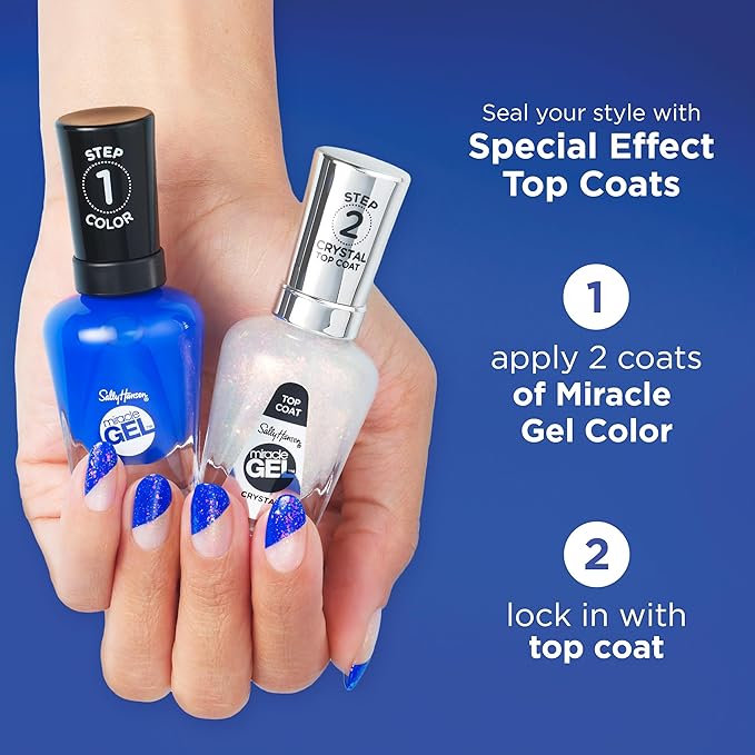 Sally Hansen Miracle Gel Nail Polish Special Effect Top Coat | Salon Quality, Gel-Like Formula, Two-Step System, No UV Light Needed, Long Lasting | Sheer, Glossy | 108 Glazed Top Coat