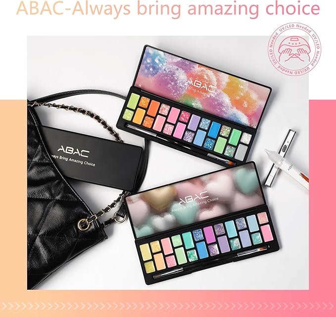 ABAC Solid Gel Nail Polish,Ombre Gel Nail Polish,Pat Paint Nail Gel,24 Colors Sparkly&Shiny Hema-free Soak Off Gel Polish Kit with Double-Ended Nail Art Brush for Salon and Nail Art DIY at Home