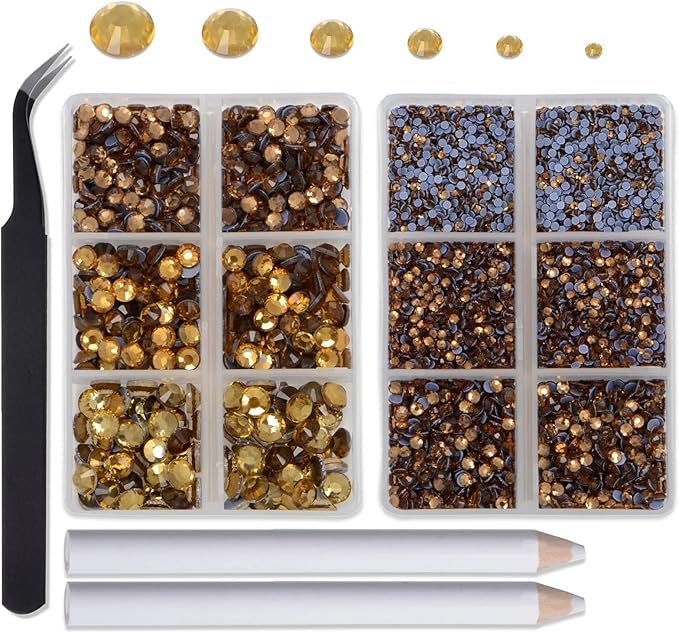 8000pcs Hotfix SS4-SS30, Rhinestones Flatback,Rhinestones for Crafts Clothes Mixed 6 Sizes, Hotfix Crystals with Wax Pencil Kit, Lt. Topaz