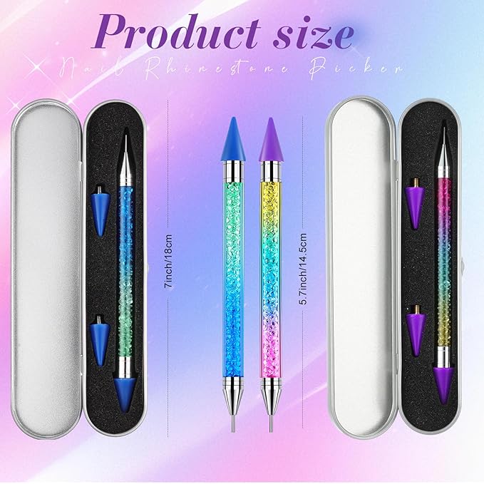 Tatuo 2 Pieces Rhinestone Picker Dotting Pen, Dual-ended Rhinestone Gems Crystals Studs Picker Wax Pencil Pen Crystal Beads Handle Manicure Nail Art DIY Decoration Tool (Colorful)
