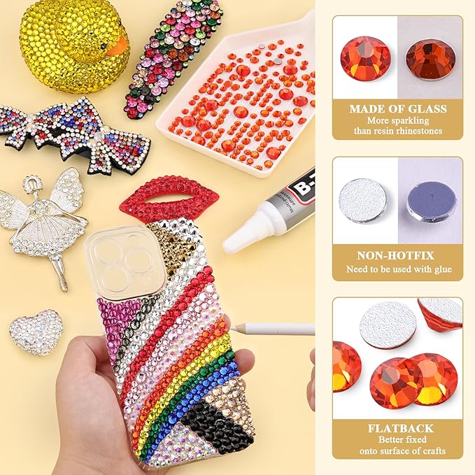 3000PCS SS20/5mm Crystal Rhinestones (Orange/Hyacinth) with 2Pcs 10ml B7000 Jewelry Glue, Bedazzling Flatback Glass Rhinestones for Crafting, Gems Diomand Charms for Tumbler Shoes Clothing Nail Art