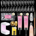 MIZHSE Gel Nail Kit, Fake Nails Long Almond, 8-in-1 Builder Gel for Nails & Portable Mini U V Light, 240Pcs Half Matte Nail Tips for Nail Extension Home DIY Nail Salon