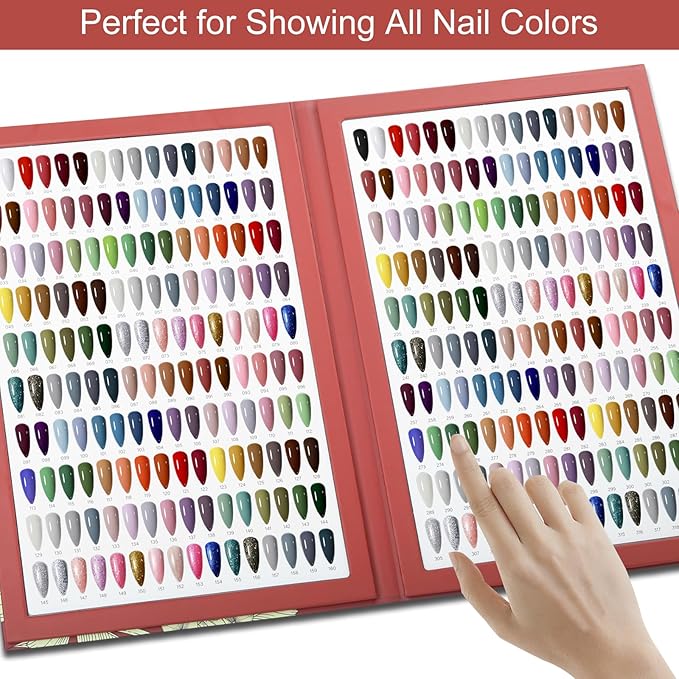 320 Nail Color Chart Book,Nail Color Display Book with 480 Nail Tips & 1-400 Number Labels,Professional Nail Color Swatches Book for UV Gel Polish Nails Art Design(Red)
