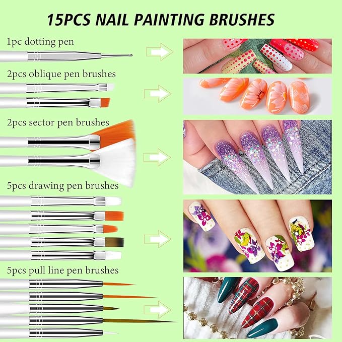 SAVILAND 48 Colors Gel Paint Kit: Solid Nail Art Painting Gel Polish Set with 15pcs Nail Art Brushes for Drawing Painting Home DIY Salon Manicure Supplies Christmas Gift for Women