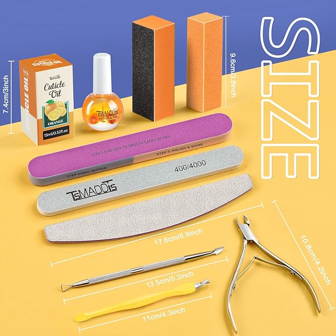 TsMADDTs Manicure Kit for Women with Nail Files, Buffer Blocks, Polishing Buffers, Cuticle Nipper, Pusher and Cuticle Oil